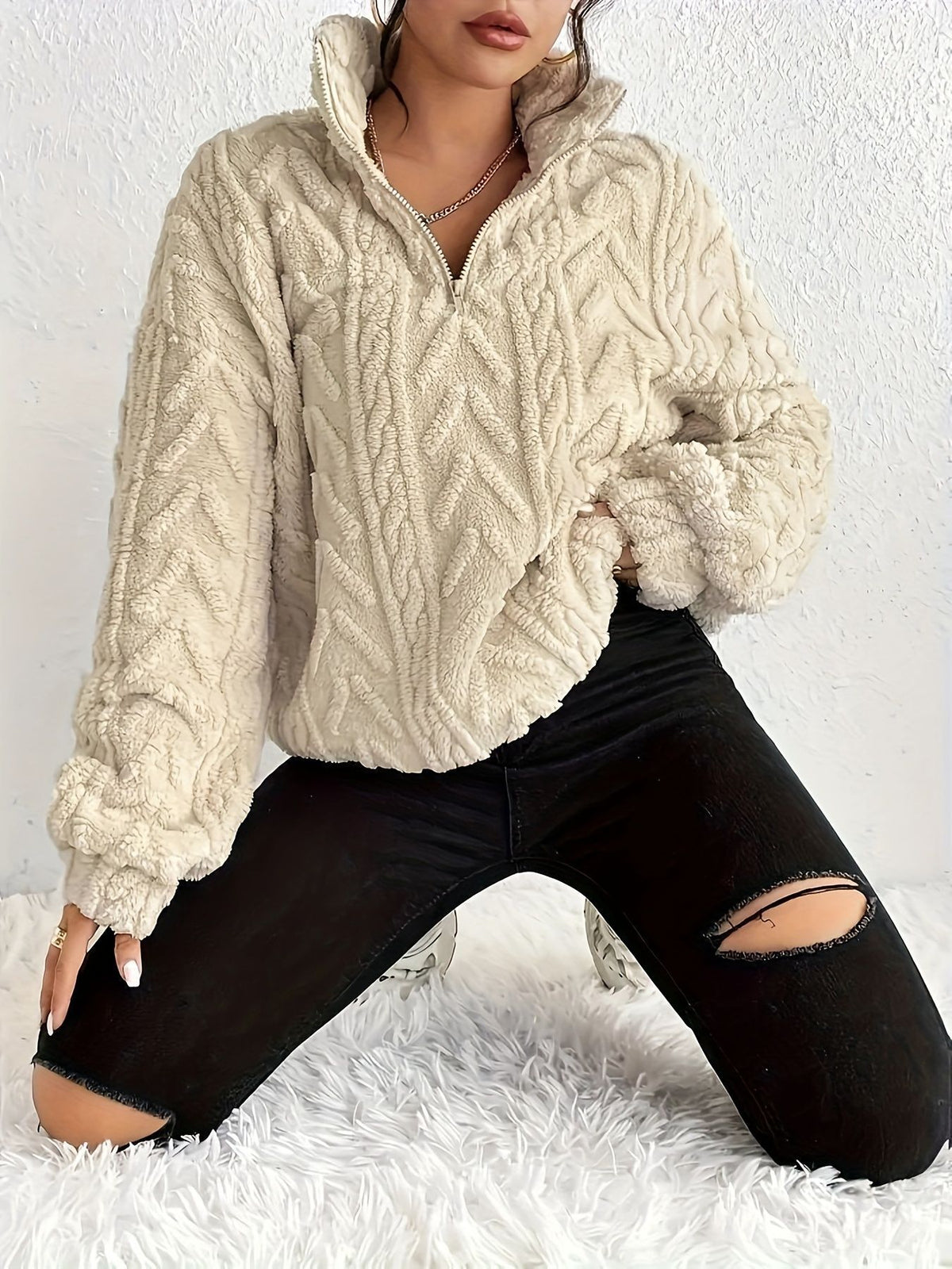 Women's Textured Half Zip Sherpa Fleece Pullover