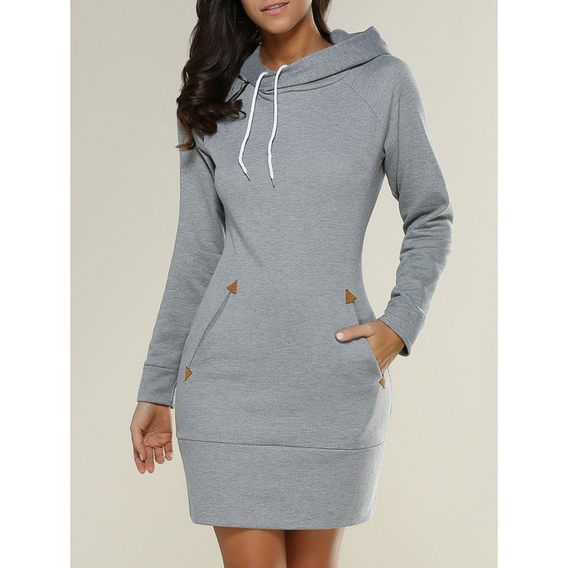 Women's Cowl Neck Hoodie Dress Long Sleeve Fleece Pocket