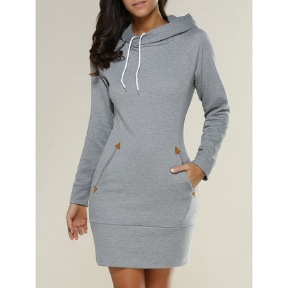 Women's Cowl Neck Hoodie Dress Long Sleeve Fleece Pocket