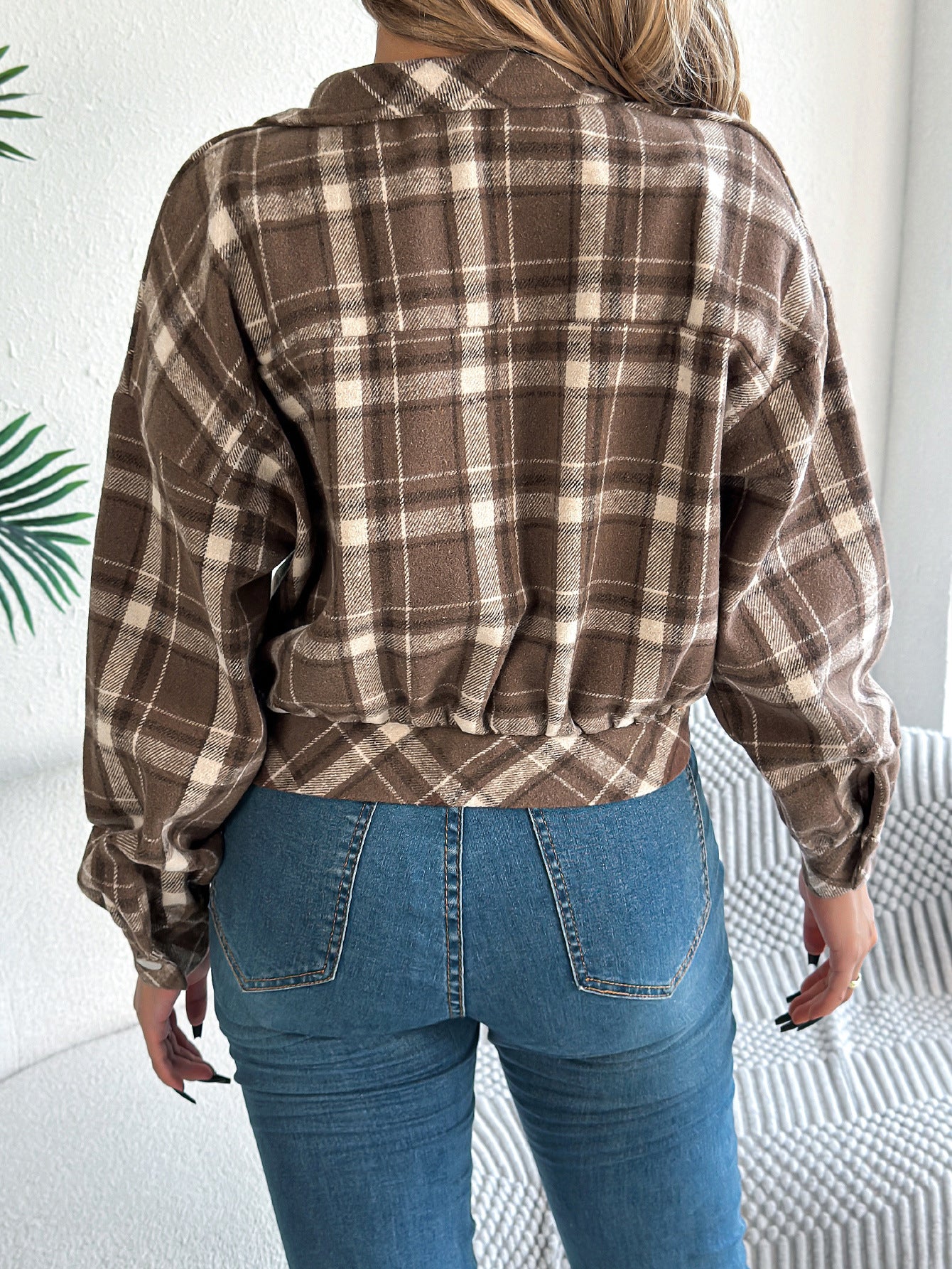 Plaid Button Front Long Sleeve Casual Jacket Coat
