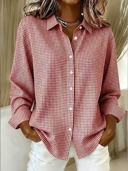 Women's Gingham Long Sleeve Button Down Shirt