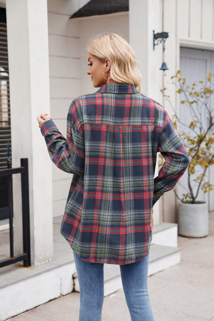 Women’s Casual Plaid Shirt with Pockets Loose Fit Fashion Top