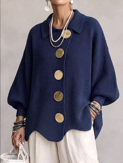 Womens Oversized Collared Cardigan Chunky Knit Button Front