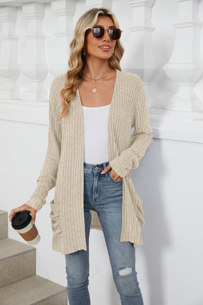 Simple Pocketed Long Sleeve Cardigan Knit Top