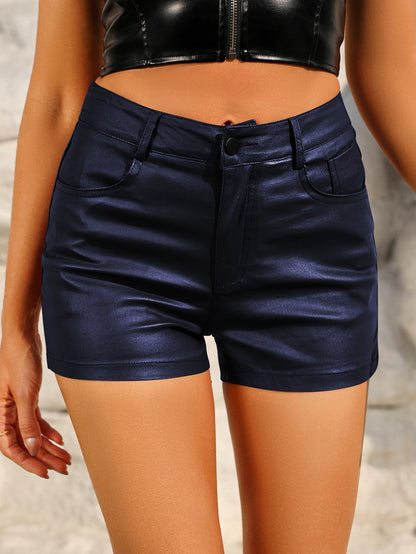 High-Waisted Faux Leather Pocket Shorts for Women - Stylish & Slim Fit