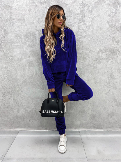 Women's Velvet Hoodie Jogger Pants Two Piece Set