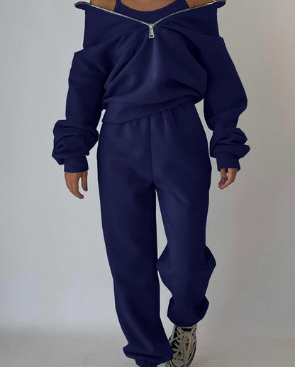 Women's Oversized Fleece Quarter Zip Sweatsuit Set