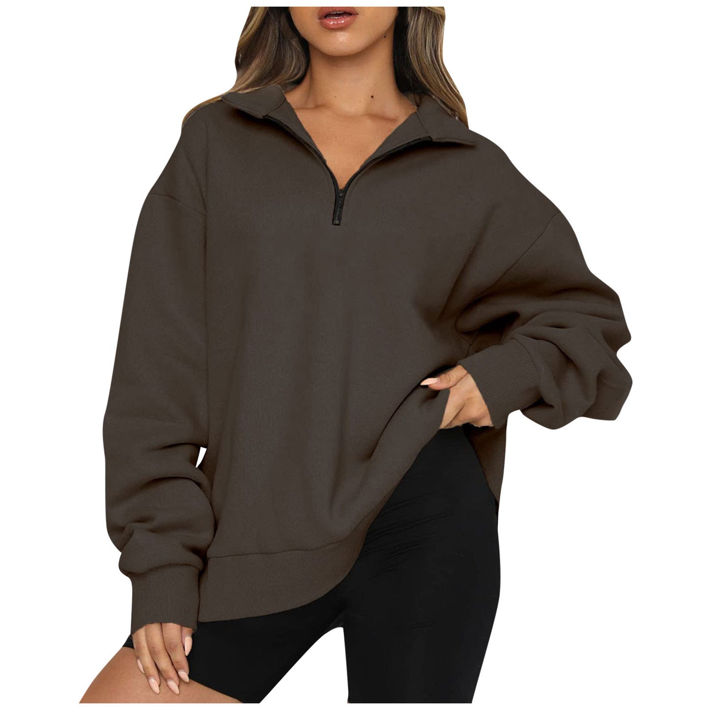 Women's Oversized Quarter Zip Collar Pullover Sweatshirt