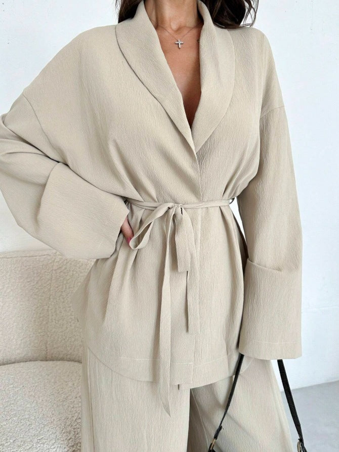 Women's Belted Blazer Wide Leg Pants Matching Set