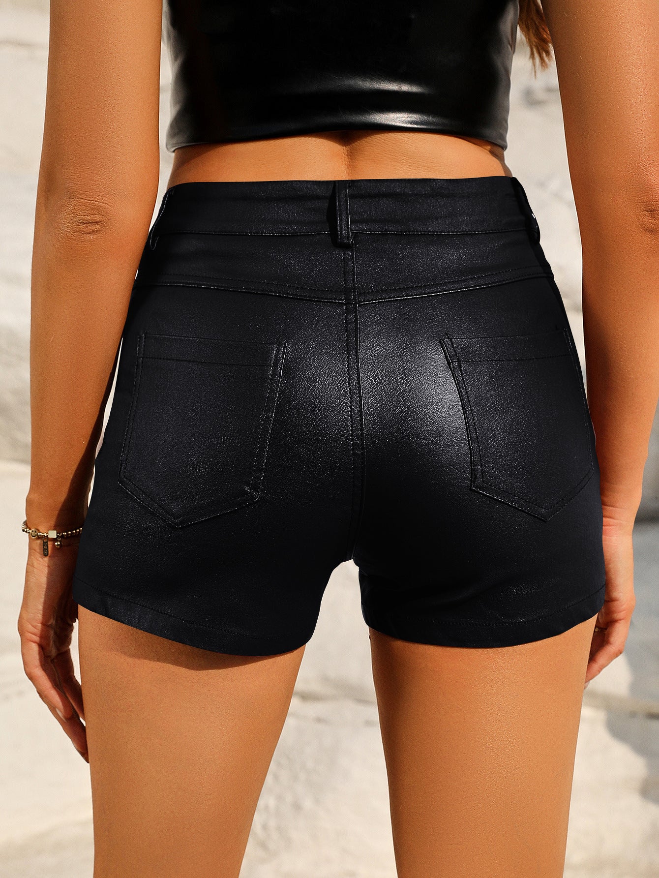 High-Waisted Faux Leather Pocket Shorts for Women - Stylish & Slim Fit