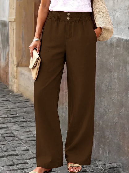 Women's Casual Straight Leg Pants Elastic Waist Pockets