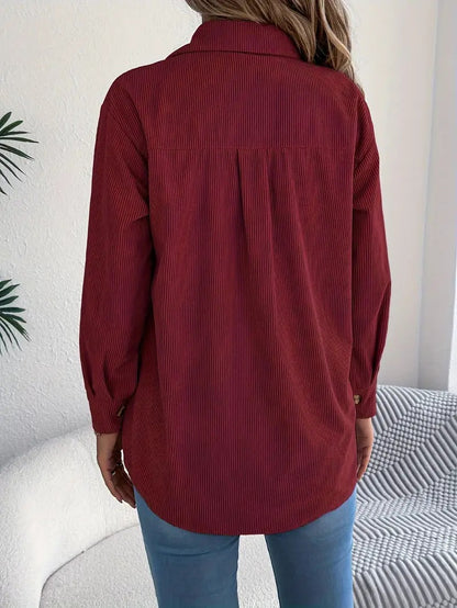 Women's Corduroy Shacket Oversized Button Down Shirt