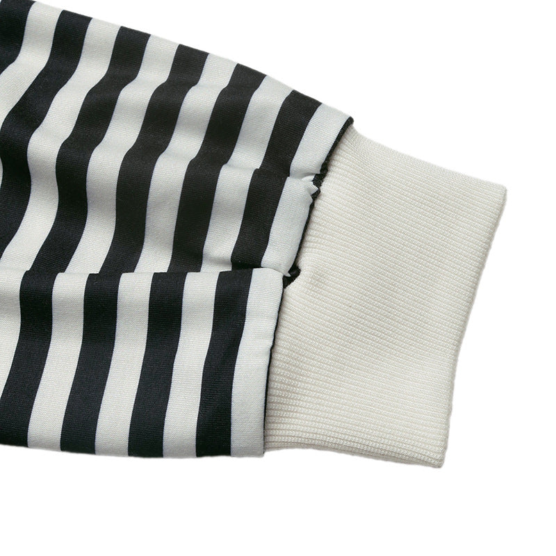 Striped Bow Sweatshirt Crew Neck Oversized Pullover