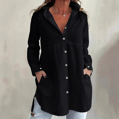 Plus Size Button Down Shirt Dress Long Sleeve with Pockets