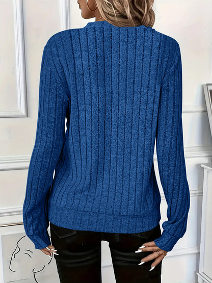 Women's Ribbed Knit Half Zip Long Sleeve Pullover Sweater