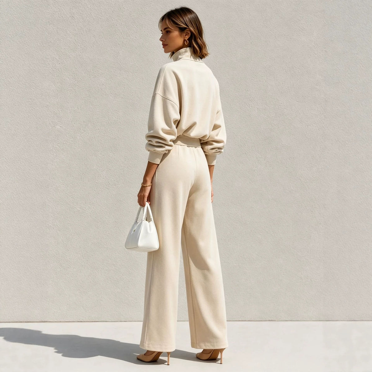 Women's Half Zip Sweatshirt Wide Leg Pants Matching Set