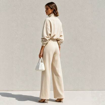 Women's Half Zip Sweatshirt Wide Leg Pants Matching Set