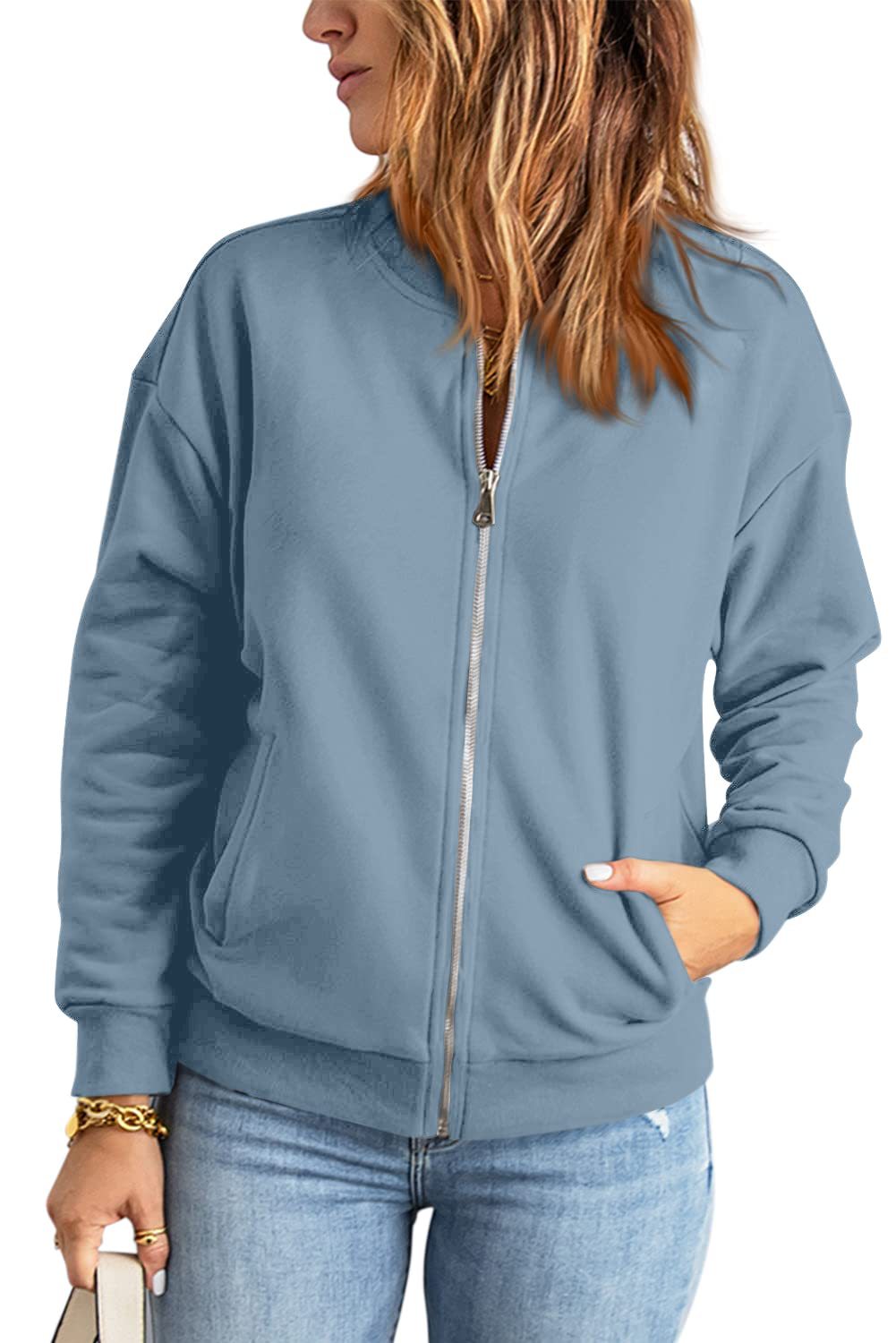 Women's Oversized Zip Up Bomber Jacket Casual