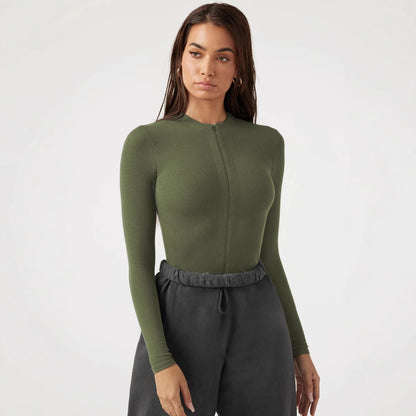 Zipper Knit Jumpsuit Versatile Tight Fit 3-Point Pants