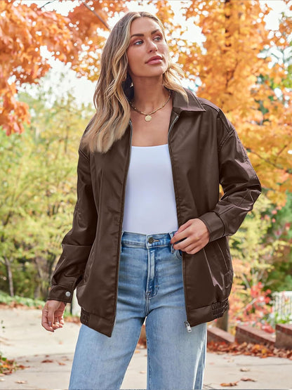 Women's Oversized Faux Leather Moto Jacket Zip Up