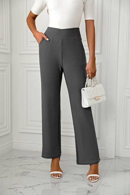 Women's High-Waist Flare Pants - Casual Loose Straight-Leg