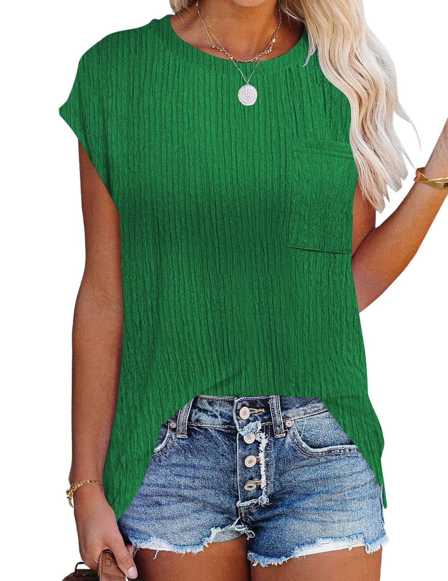 Casual Crew Neck T-Shirt with Pocket