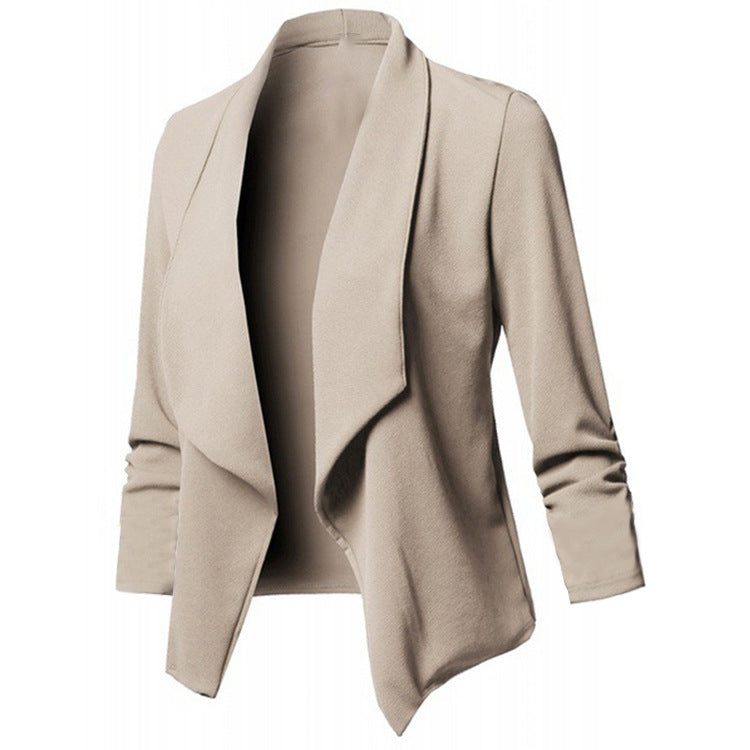 Women Open Front Blazer Long Sleeve Draped Lapel Jacket