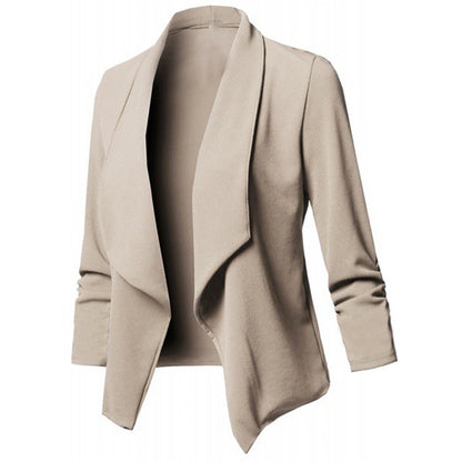 Women Open Front Blazer Long Sleeve Draped Lapel Jacket