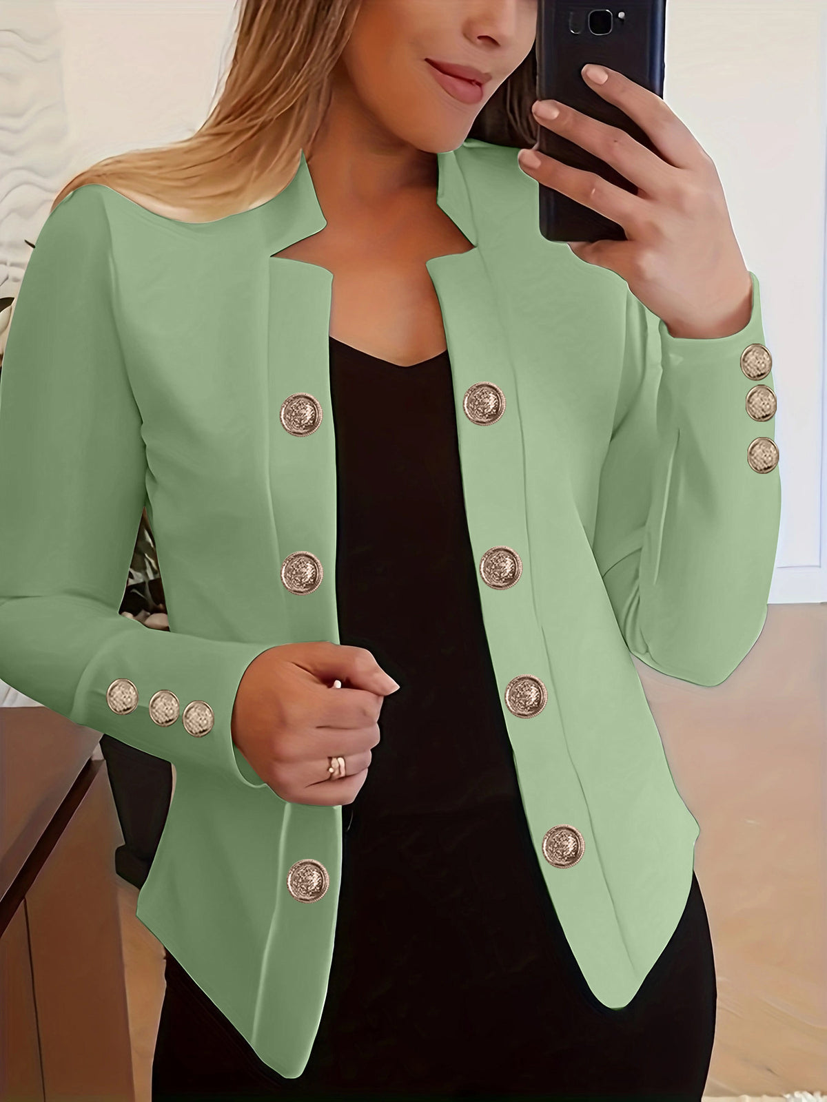 Women's Blazer Button Cuff Long Sleeve Jacket