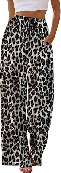 Women's Wide Leg Palazzo Pants Drawstring Waist with Pockets