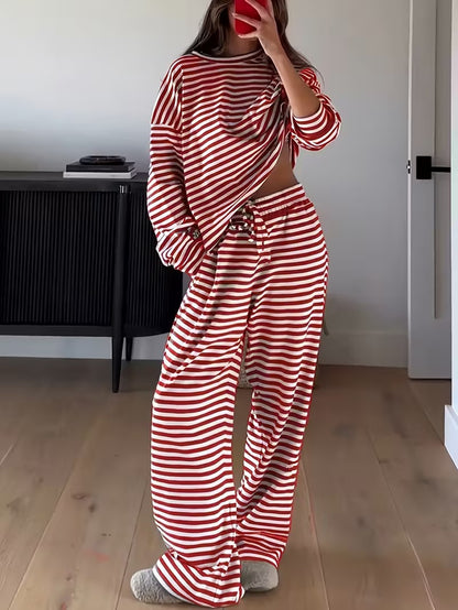 Boutique Striped Lounge Set Long Sleeve Top & Pants