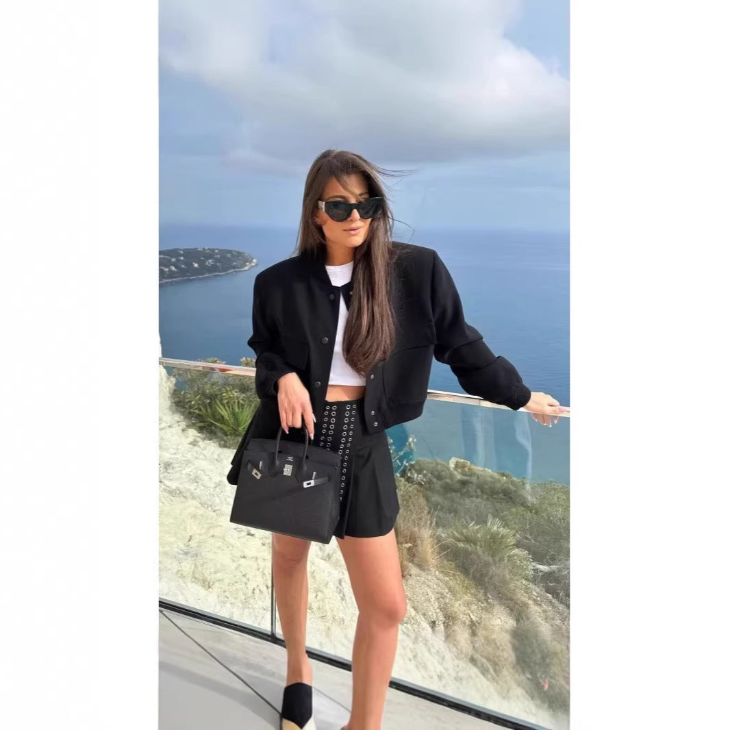 Women's Utility Jacket Stand Collar Pockets Streetwear