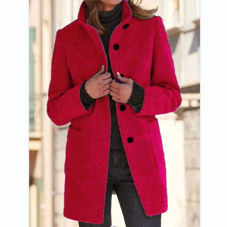 Women's Vintage Wool Blend Stand Collar Button Coat