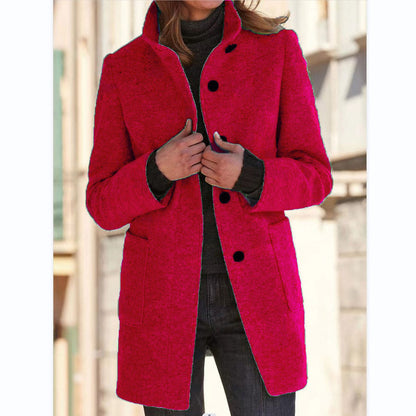 Women's Vintage Wool Blend Stand Collar Button Coat