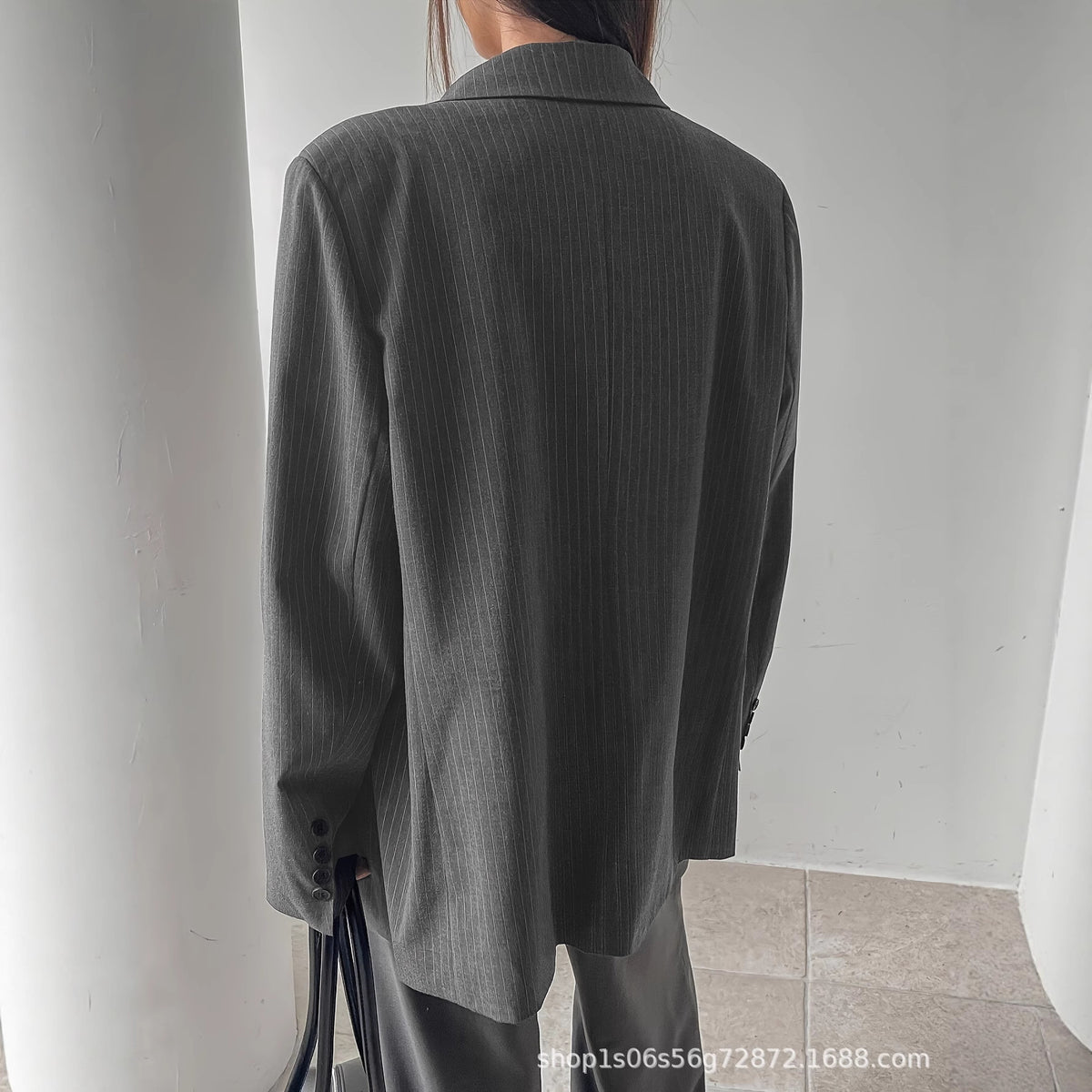 Women's Oversized Striped Blazer Casual Long Sleeve Jacket