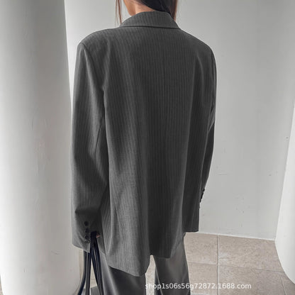 Women's Oversized Striped Blazer Casual Long Sleeve Jacket