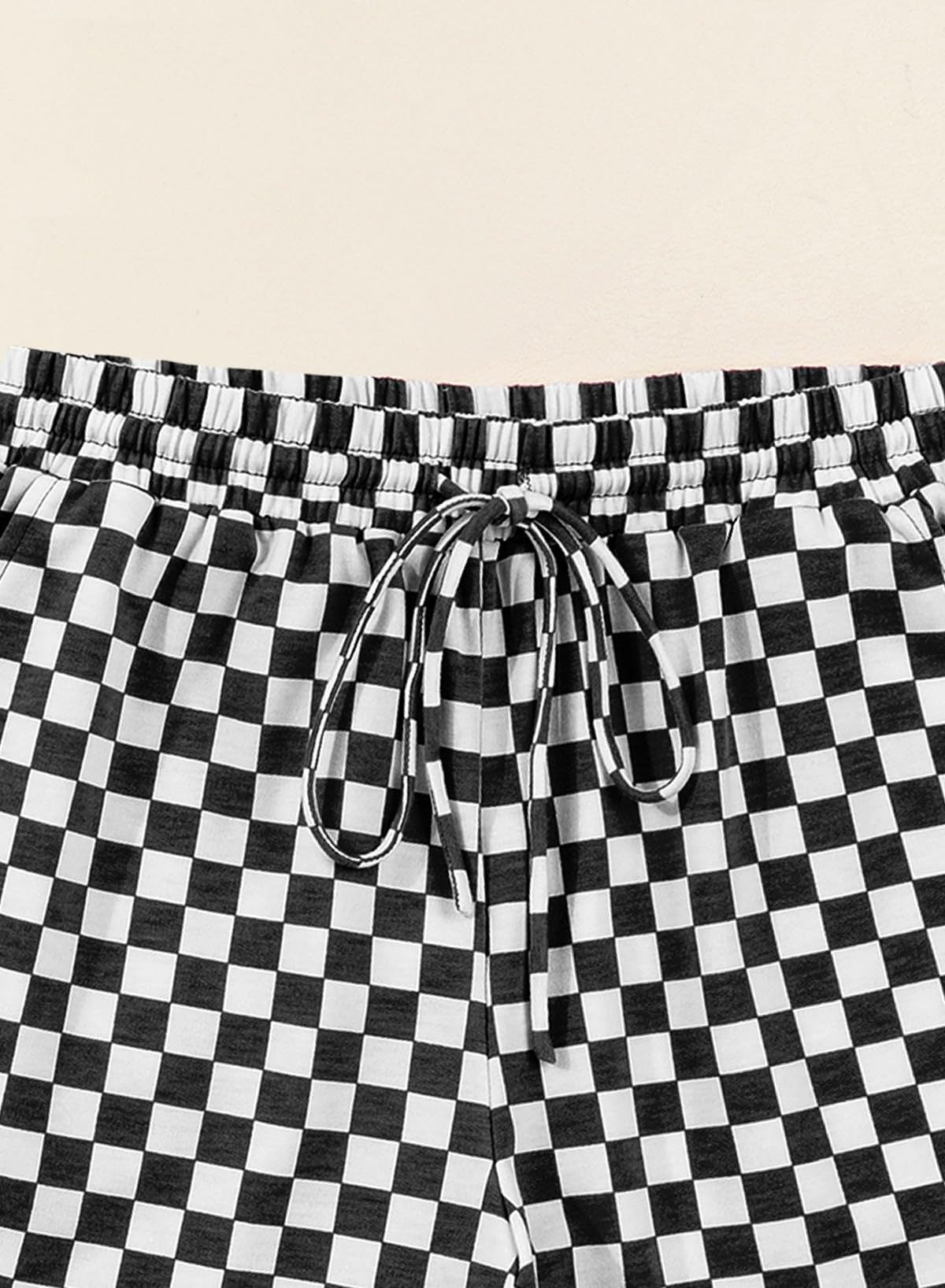 Rose Red Checkerboard Tee and Drawstring Shorts Set