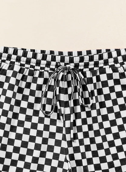 Rose Red Checkerboard Tee and Drawstring Shorts Set