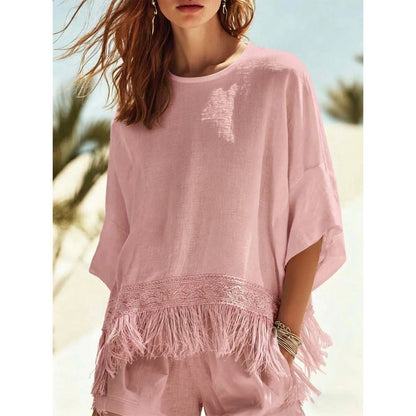 Women's Fringe Batwing Sleeve Oversized Casual Top