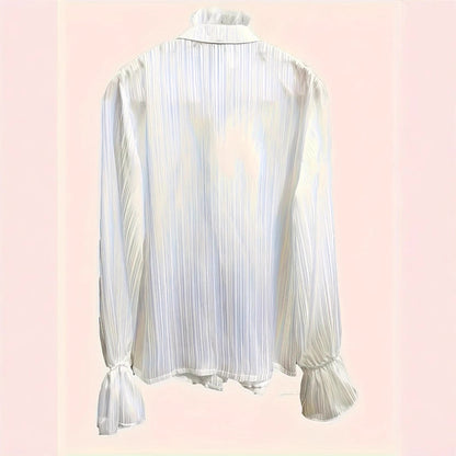 White Ruffle Blouse Bell Sleeve Button Up Top