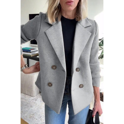 Knit Sleeve Double Breasted Blazer Jacket