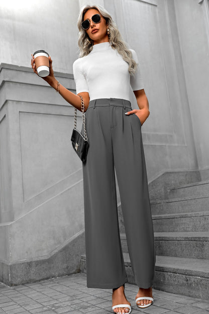 Women's High-Waist Wide-Leg Suit Pants - Elegant Office Trousers