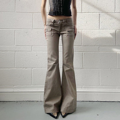 Women's Y2K Low Rise Cargo Flare Jeans Vintage Wash