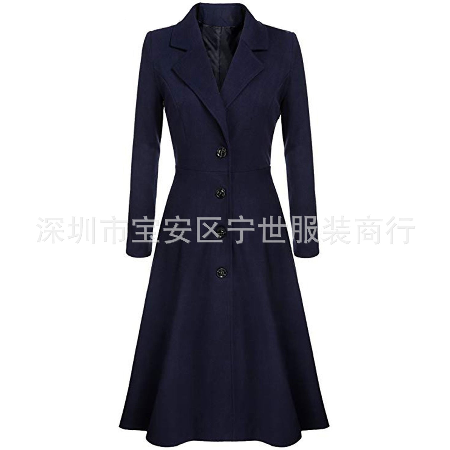 Women Winter A-Line Wool Coat Lapel Midi Jacket Pockets