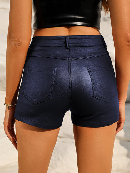 High-Waisted Faux Leather Pocket Shorts for Women - Stylish & Slim Fit