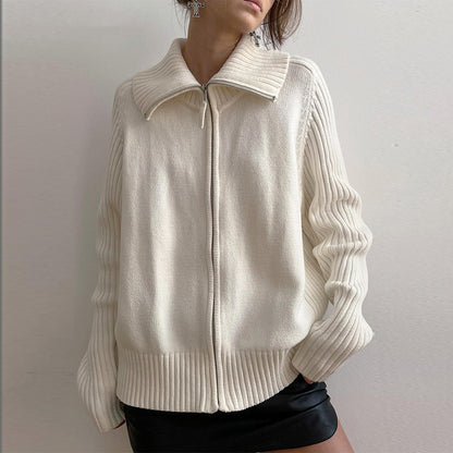 Women's Y2K Oversized Full Zip Collar Cardigan Sweater