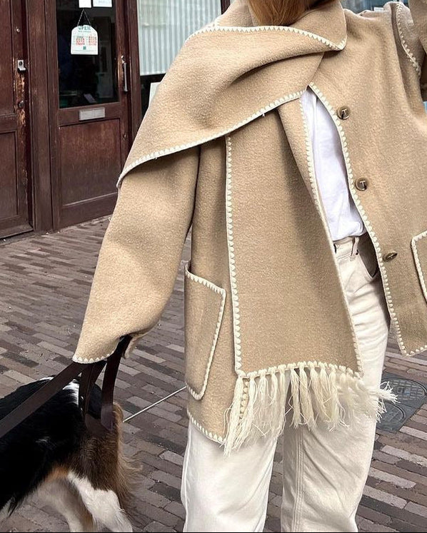 Women's Fringe Scarf Jacket Cropped Embroidered Coat