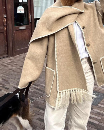Women's Fringe Scarf Jacket Cropped Embroidered Coat