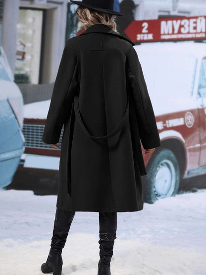 Women's Belted Double Breasted Long Wool Blend Coat