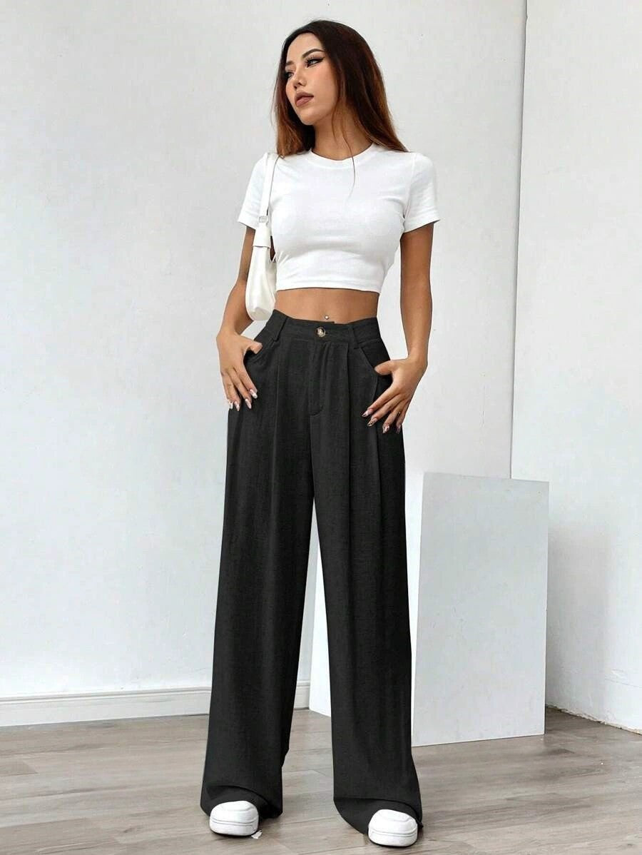 Women's High-Waist Wide-Leg Linen Pants – Casual Loose Summer Trousers
